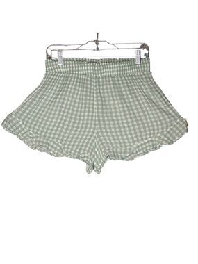 Hippie Rose High Waist Green Checkered Rayon Shorts Medium